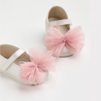Παπούτσια Βάπτισης Μπαλαρίνες Εκρού Εκρού με Φιόγκο & Τούλι