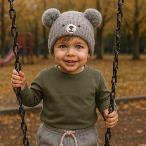 Βρεφικό Σκουφάκι Μάλλινο Grey bear_85532